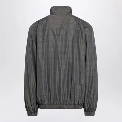 Balenciaga Zipped Jacket With Brown And Blue Checked Motif In Gray