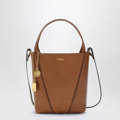 Chloé Small Spin Brown Leather Tote Bag Women In Brown
