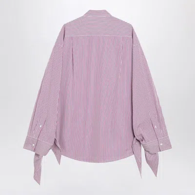 Balenciaga Oversized Striped Cotton Shirt With Knotted Cuffs In Pink