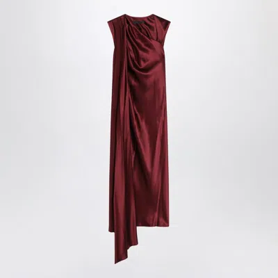 Max Mara Edolo Asymmetric Midi Dress With Cape In Burgundy