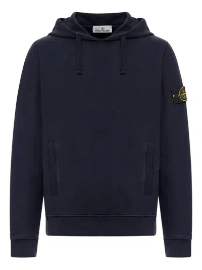 Stone Island Brushed Organic Cotton Fleece Hoodie Clothing In Blue