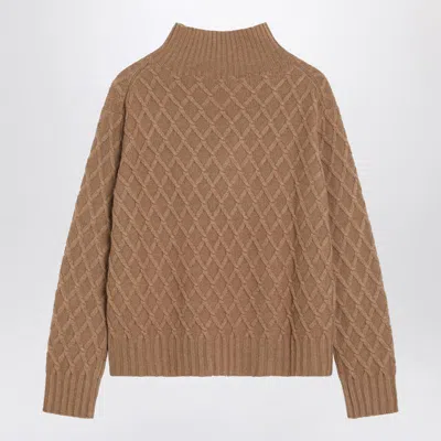 Max Mara Camel Cable Knit Turtleneck Jumper In Multi