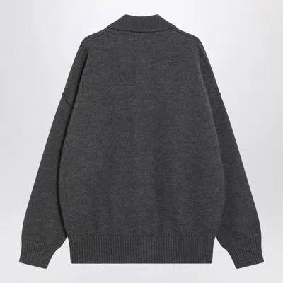 Ami Alexandre Mattiussi Ami Paris Grey Polo-style Ami Paris De Coeur Sweater In Multi
