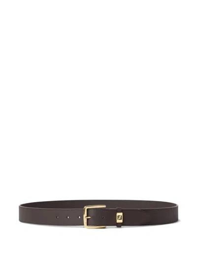 Fendi Adjustable Leather Belt Gold-tone Buckle In Brown
