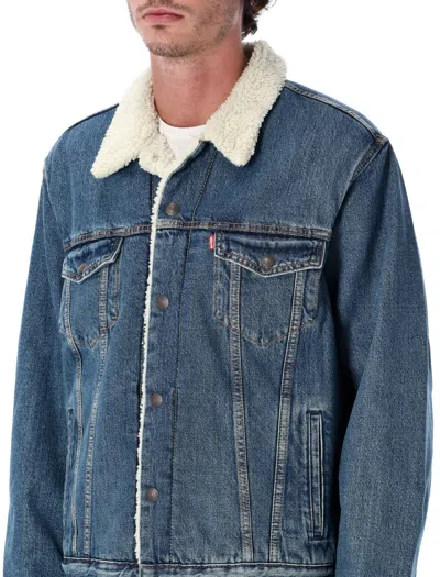 Levi's Blue Denim Type Ii Sherpa Trucker Jacket In Multi