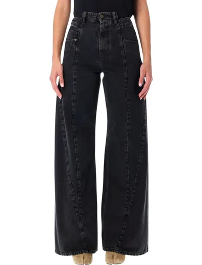 Maison Margiela Black Jeans With Wide Leg And Four-stitch Moniker Logo In Denim Woman In Black