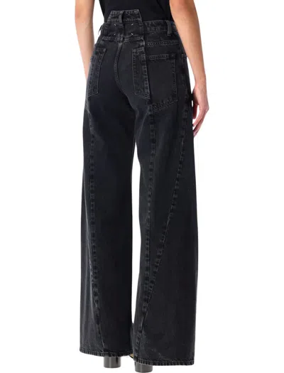 Maison Margiela Black Jeans With Wide Leg And Four-stitch Moniker Logo In Denim Woman In Black