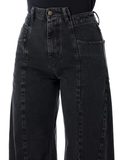 Maison Margiela Black Jeans With Wide Leg And Four-stitch Moniker Logo In Denim Woman In Black