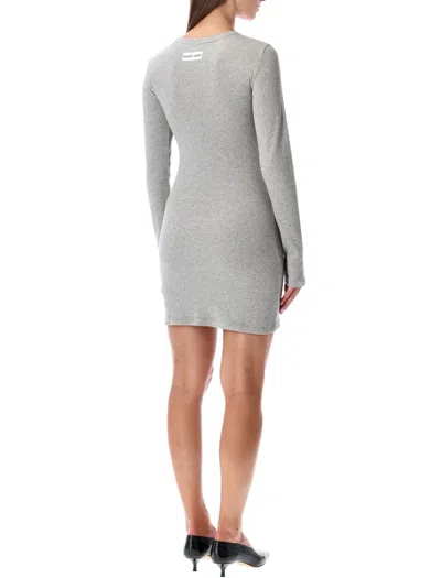 Marine Serre Ribbed Mini Dress Long Sleeves In Gray