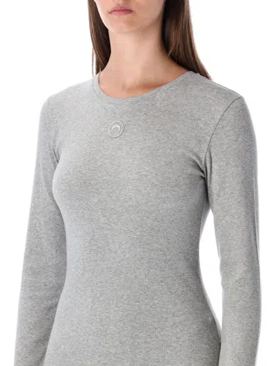 Marine Serre Ribbed Mini Dress Long Sleeves In Gray