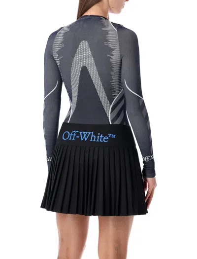 Off-white Diag Seamless Black Long-sleeve Zip Bodysuit In Gray
