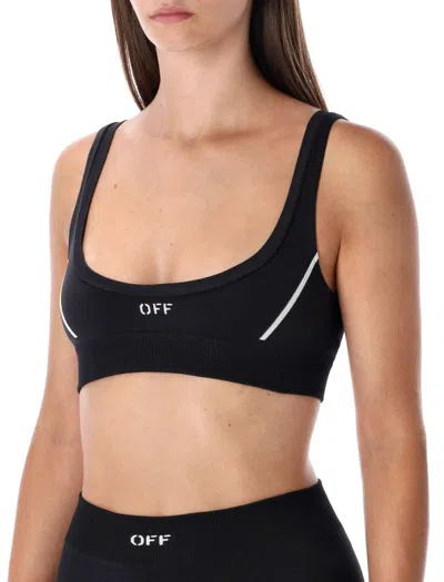 Off-white Stripe-detail Ribbed Top In Black