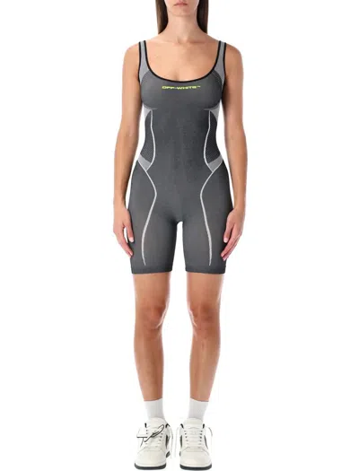 Off-white Race Logo Arrow Seamless Onesie In Gray