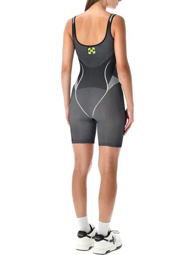 Off-white Race Logo Arrow Seamless Onesie In Gray