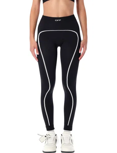 Off-white Piped Stretch Leggings Elastic Waistband In Black