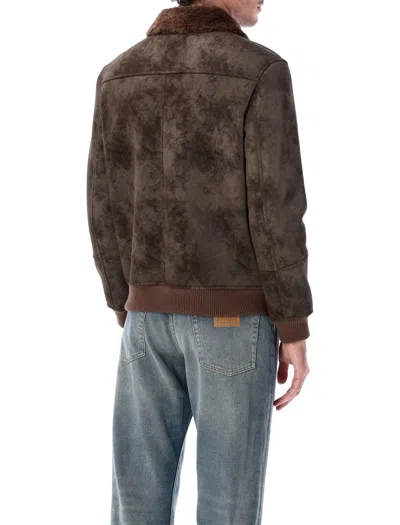 Sword 6.6.44 Sword Sword Eco-leather Biker Jacket With Shearling Collar In Brown
