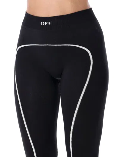 Off-white Piped Stretch Leggings Elastic Waistband In Black