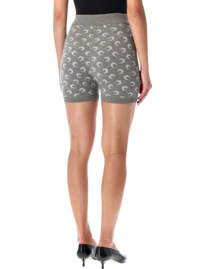 Marine Serre Allover Knit Shorts Elastic Waistband In Gray