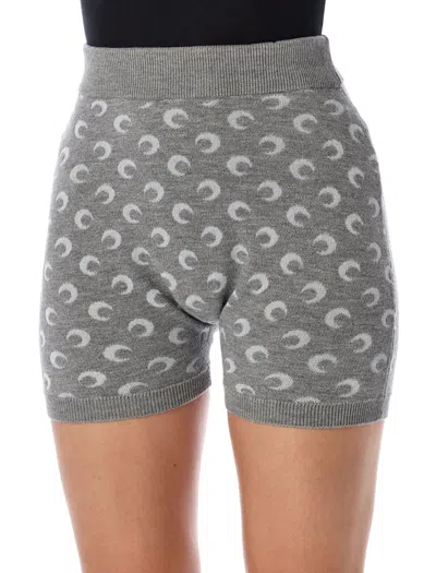 Marine Serre Allover Knit Shorts Elastic Waistband In Gray