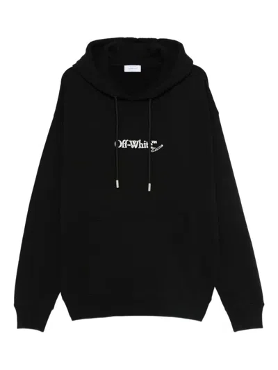 Off-white Back And Front Logo-embroidered Hoodie Clothing In Black
