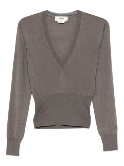Fendi Cashmere Blend Sweater Featuring Contrast Trim In Gray