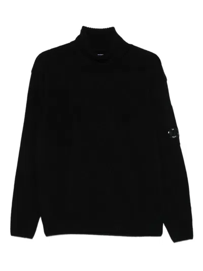 C.p. Company C.p.company Logo Wool Turtle-neck Sweater In Black