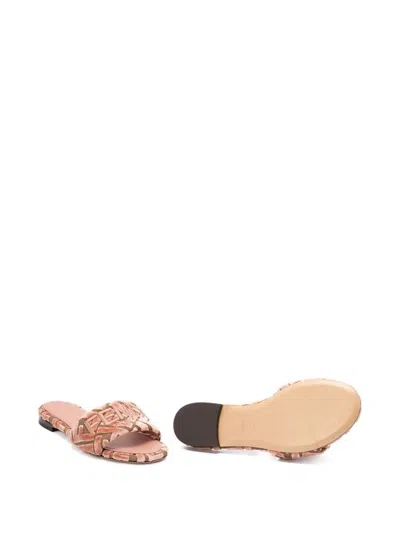 Fendi Velvet Slide Ff Open Toe Flat Sole In Pink