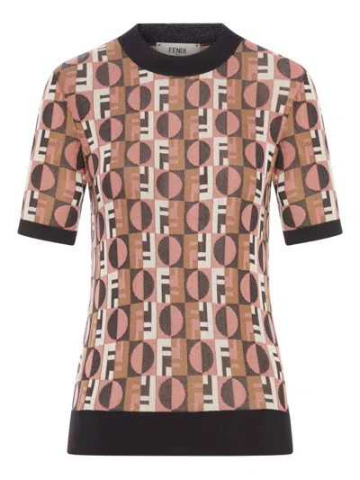 Fendi Three-dimensional Jacquard Sweater With Geometric Pattern In Multi