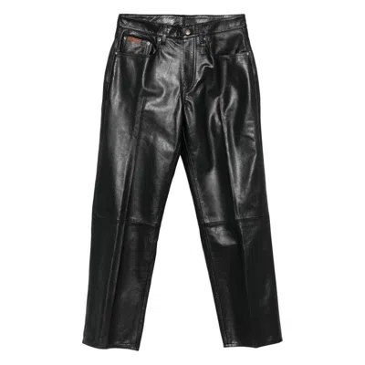 Calvin Klein Leather Texture Straight Trousers Pockets In Multi