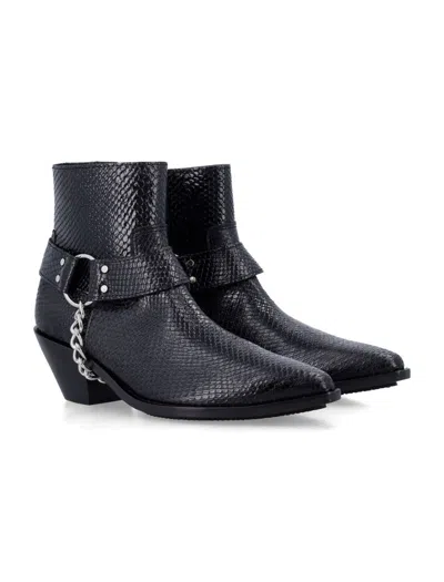 Junya Watanabe Python-effect Leather Western Ankle Boots With Chain In Black