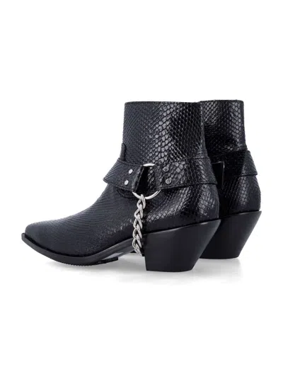 Junya Watanabe Python-effect Leather Western Ankle Boots With Chain In Black