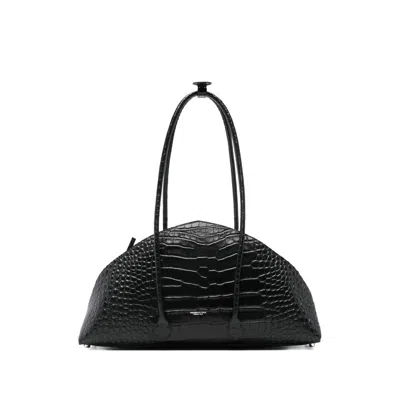 Federico Cina Tortellino Crocodile-embossed Shoulder Bag In Black