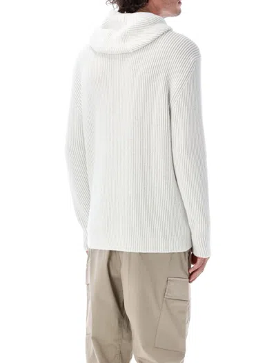 C.p. Company Hooded Knit Cardigan Ribbed Texture In White