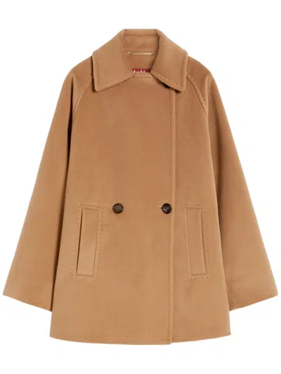 Max Mara Double-breasted Wool Pea Coat In Brown