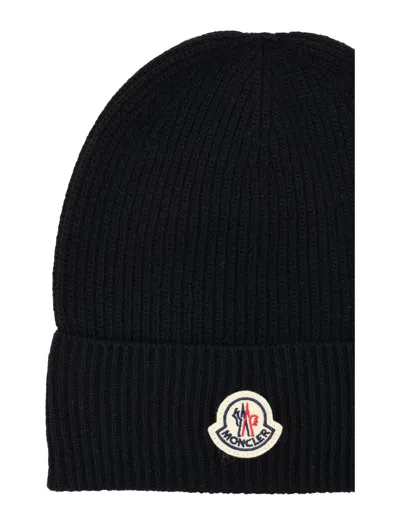 Moncler Wool And Cashmere Beanie In Navy Blue In Black