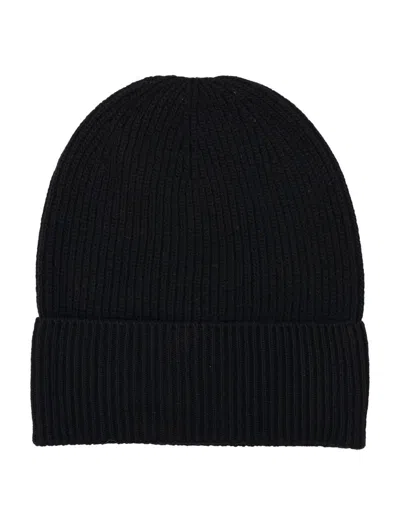 Moncler Wool And Cashmere Beanie In Navy Blue In Black