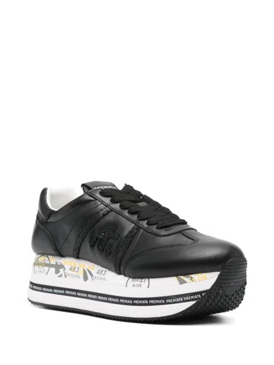 Premiata Beth Sneakers In Fabric And Black Leather In Black