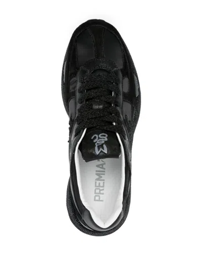 Premiata Casual Low Top Sneakers With Fabric Upper In Black