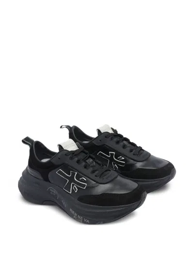 Premiata Sole Black Lace-up Sneakers With Distinctive Logo In Black