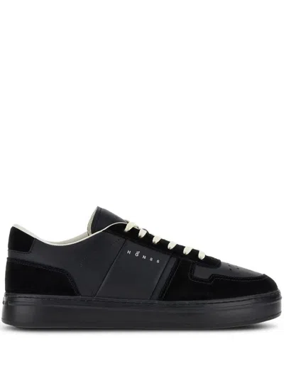 Hogan H-tv Smooth And Suede Leather Sneakers Shoes In Black