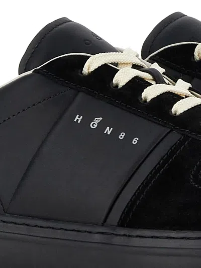 Hogan H-tv Smooth And Suede Leather Sneakers Shoes In Black