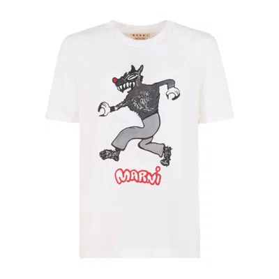 Marni Graphic Print Crew Neck Short Sleeve T-shirt In White