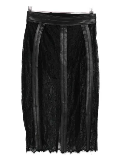 Elisabetta Franchi Leather-trimmed Lace Midi Skirt In Black