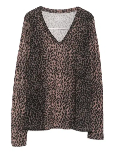 Majestic Leopard-print V-neck Sweater In Pink