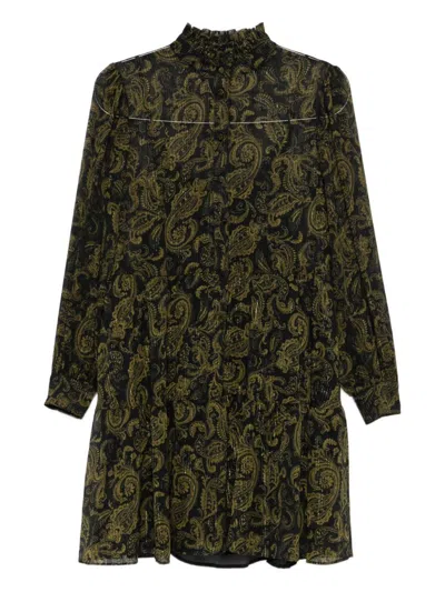 Michael Kors Paisley Pattern Long-sleeved Dress With Ruffle Accents In Green