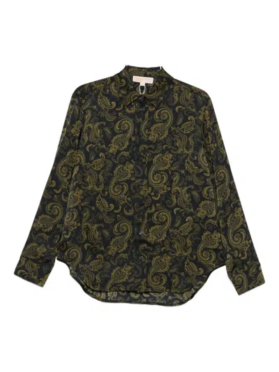 Michael Kors Dark Green Paisley Print Long-sleeved Shirt In Black