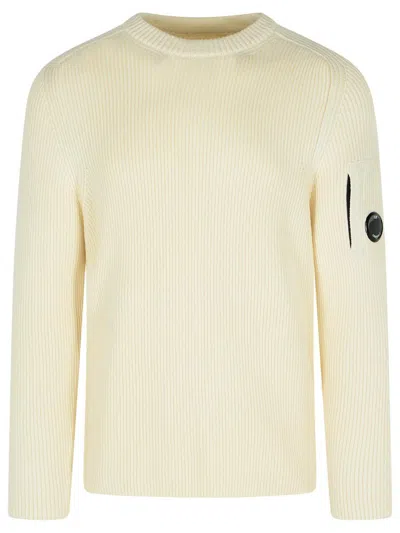 C.p. Company 'full Rib' White Cotton Blend Sweater Men In White