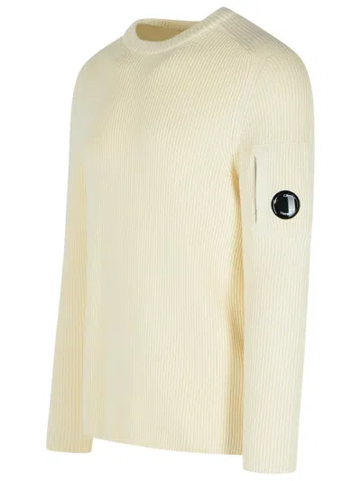 C.p. Company 'full Rib' White Cotton Blend Sweater Men In White