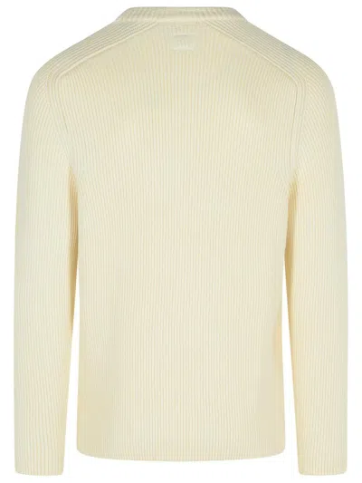C.p. Company 'full Rib' White Cotton Blend Sweater Men In White