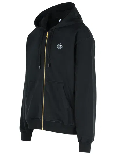 Casablanca Black Cotton Sweatshirt With Drawstring Hood And Contrast Logo In Black